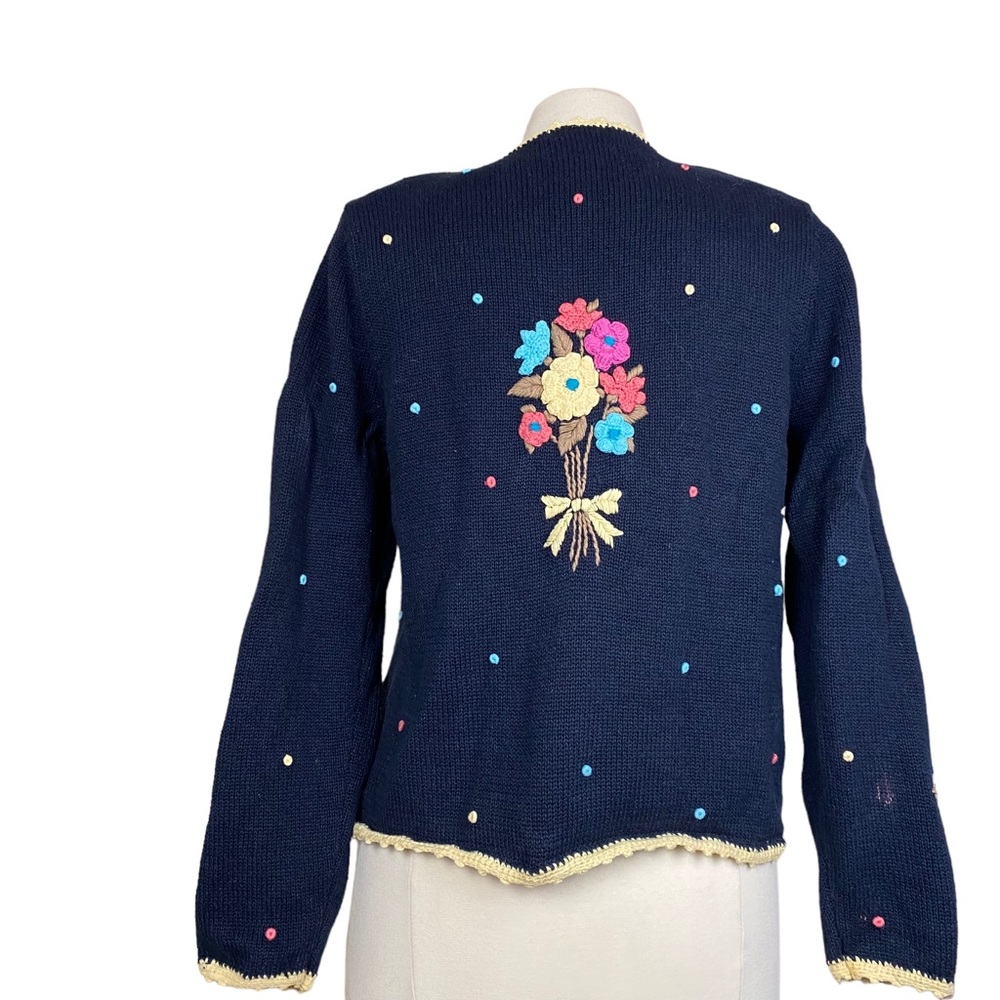 Christopher & Banks Cardigan Sweater Flower Hand Embroidered Women’s Sz Medium - Picture 5 of 8